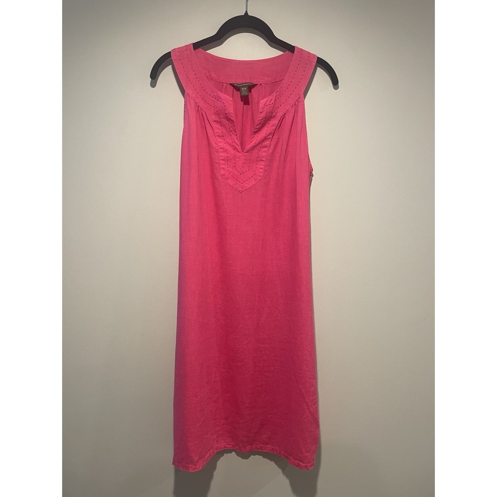 Tommy Bahama 100% Linen Pink Split-Neck Sheath Dress Beach Coastal Size Medium